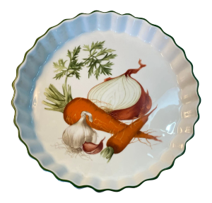 Vintage 1990s Philippe Deshoulieres French Country Fluted Porcelain Quiche Dish