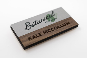 IOM - Wooden & Metal Name Badge - 3"W X 1.5"H