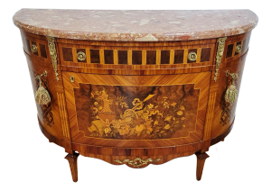 Italian Satinwood & Marble Top Demilune Commode Sideboard by Binda Mobili D’Arte