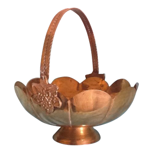 Solid Brass Scallop Rim Pedestal Bowl With Handle