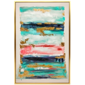 HOMCOM Cuadro en Lienzo Abstracto a Mano 120x80 cm Cuadro para Decoración de Salón Moderno con Marco de Madera Multicolor