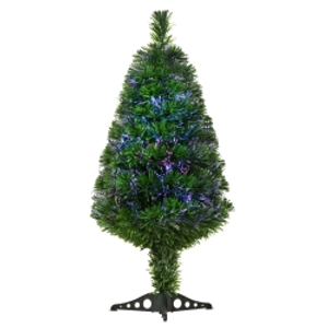 HOMCOM Árbol de Navidad de 90 cm Árbol Artificial de Fibra Óptica de 4 Colores con Soporte Ø48x90cm Verde