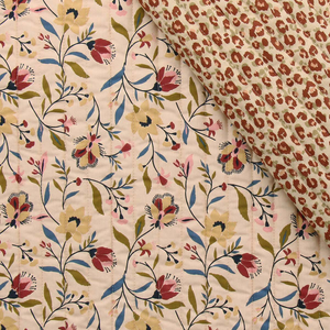Tissu coton matelassé double face Evelyne - Pêche et rose