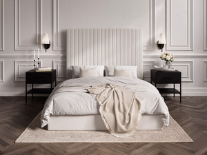 Land Of Beds Tall Mia Cream Fabric Double Ottoman Bed