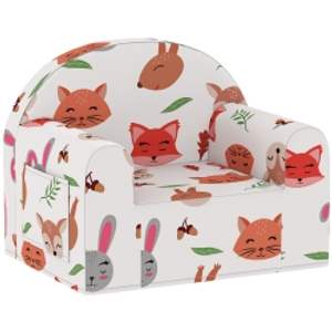 AIYAPLAY Sillón Infantil con Estampado de Zorros Sofá para Niños de 18-36 Meses con Funda Extraíble y Bolsillo 54x40x43 cm Blanco