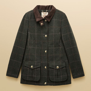 Joules Green Classic Fieldcoat Tweed Coat Size 18