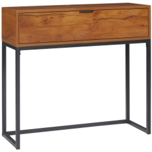HOMCOM Mesa consola mesa de entrada con cajón y patas de acero para sala entrada pasillo 80x30x76 cm Madera Natural
