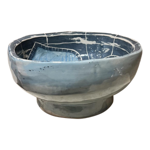 1970s Modernist Studio Art Pottery Blue Bowl