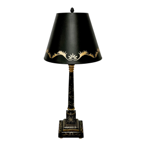 1980s Vintage French Neoclassical Style John-Richard Collection Wood Tole Table Lamp.