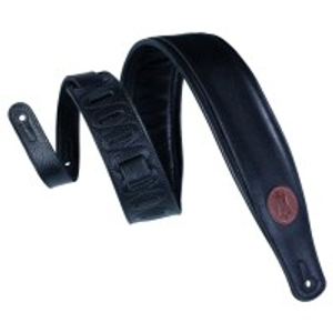 Levy's Signature Legacy 3.25" Leather Guitar Strap, Black with Brown Logo
