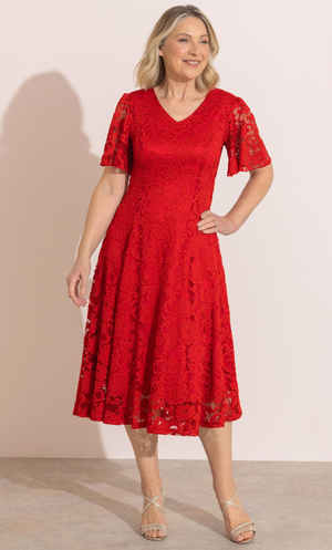 Anna Rose Floral Lace Dress - Scarlet