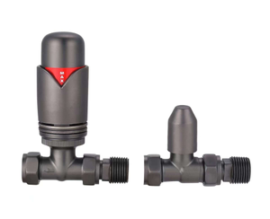 Straight Thermostatic Radiator Valve & Lockshield – Gun Metal