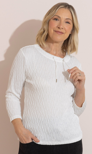 Anna Rose Casual Draw Cord Top - Ivory