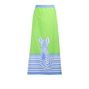 Aix Skirt | Zebra Lime – Playful Zebra Design With Striped Border Detail In Cotton (L)