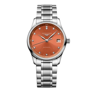 Longines - Master Auto. Watch S.Steel w/Orange Dial & Diamonds 34mm L23574086