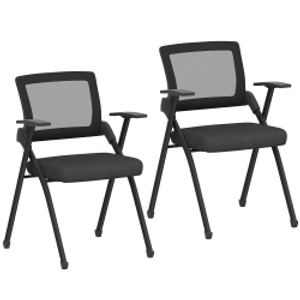 HOMCOM Set 2 Sillas Plegables con Respaldo Curvo y Reposabrazos, en Tejido Efecto Lino y Acero, 61x56x84 cm, Negro