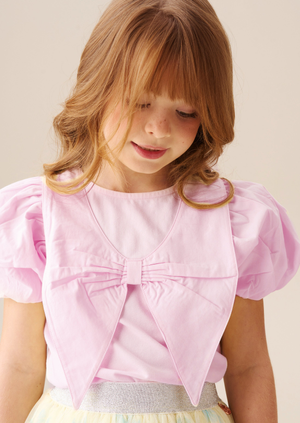 Tilly Pink Bow Collar Puff Sleeve T Shirt