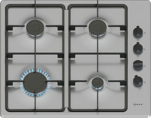 Neff T26BKP6N0, 60cm, 4 Burner Gas Hob, Stainless Steel