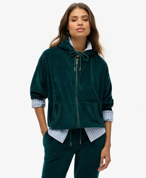 Velours hoodie met rits