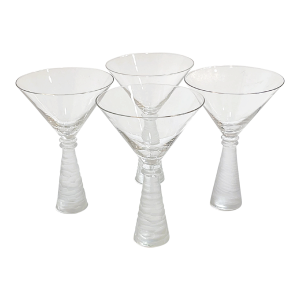 Vintage Martini Glasses With Frosted Stems - A Set of Four