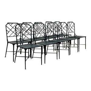 Vintage Boho Cast Chinese Chippendale “Calcutta” Dining Chairs After Brown Jordan - Set of 10