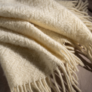 Cream Pure Wool Textured Throw