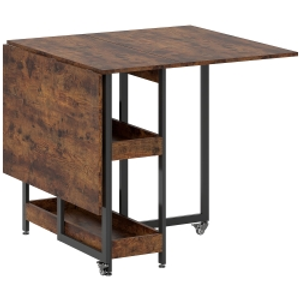 HOMCOM Industrial-style Folding Dining Table, Seats up to 4, Open Shelves, Versatile, Metal, Particleboard, Brown