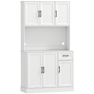 HOMCOM Armario de cocina, 180,5 cm, despensa, encimera, pasacables, estantes ajustables, MDF, Blanco