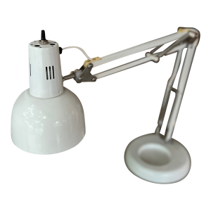 Vintage White Adjustable Desk Lamp With Weighted Base Metal Arm & Shade
