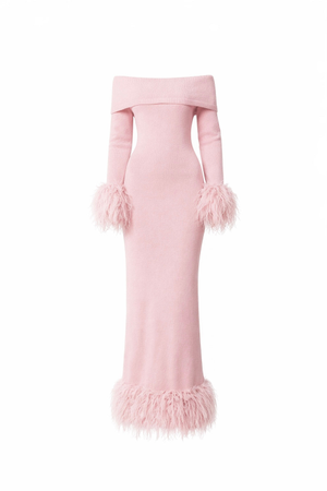 Rosette Feather Knit Midi Dress (M)