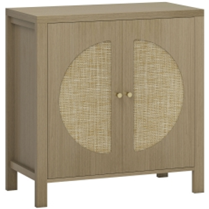 HOMCOM Aparador de Cocina con 2 Puertas de Ratán Estante Ajustable y 2 Tiradores 75x38x77 cm Madera Natural
