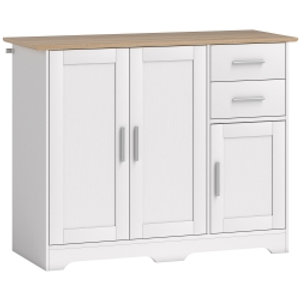 HOMCOM Aparador Moderno de Madera con 2 Cajones y 2 Armarios, 100x40x78 cm, Blanco y Color Madera