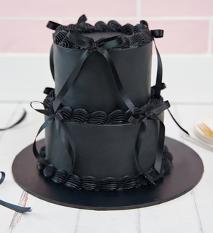 Black Mini Two Tier Ribbons and Ruffles Cake