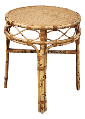 Vintage Bamboo & Rattan Boho Chic Style Side Table