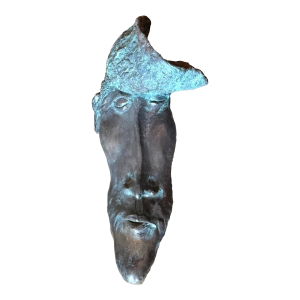 Vintage Boho Patinated Bronze Bust Wall Sculpture