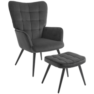 HOMCOM Lounge Chair with Ottoman Chair with Footstool, 2-piece Set, Grey