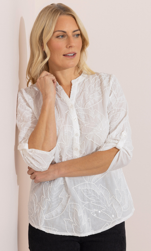 Anna Rose Embellished Cotton Blouse - White