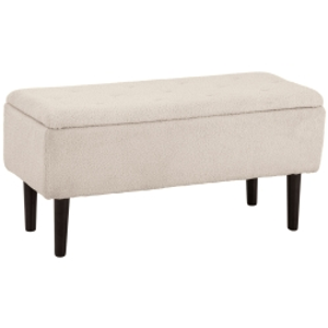 HOMCOM Storage Bench Ottoman Rubberwood Legs 95 x 38 x 45 cm Beige