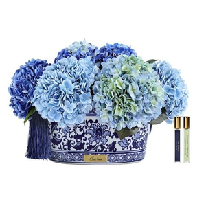 Cote Noire - Blue Hydrangea w/Chinoiserie Pot Navy Tassel & Gold Crest