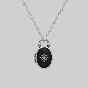 THE HEREAFTER. Black Enamel Oval Locket Necklace - Silver - Silver