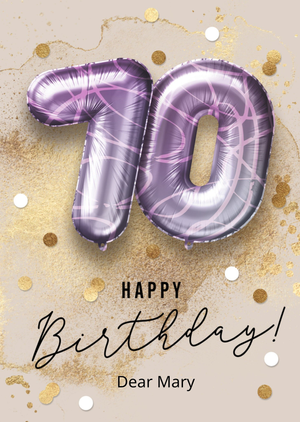 Happy Birthday Purple Balloons 70th Birthday Card