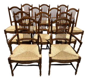 Rush Seat Spindle Back Walnut Dining Chair