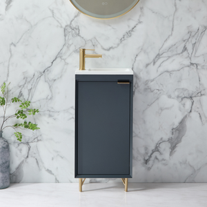 Milano Edge - Anthracite 400mm Modern Cloakroom Vanity Unit with Basin and Brushed Brass Finger Pull Handle