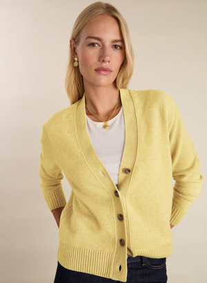 Ruth Wool with Cashmere V-Neck Cardigan - UK 12 | EU 38 | US 08 / Butter Yellow