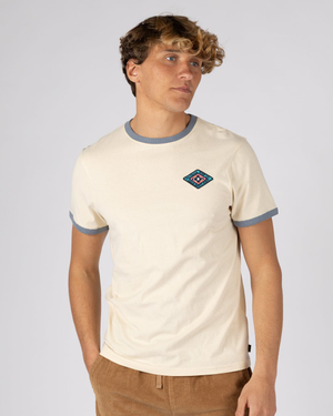 Offshore Ringer Mens Short Sleeve T-Shirt in Cream