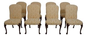 Set of 8 Southwood Gold Damask Upholstered Dining Room Chairs