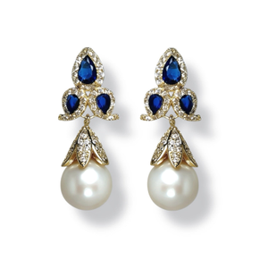 Royal Blue Iris Natural Pearl Earrings (one size)