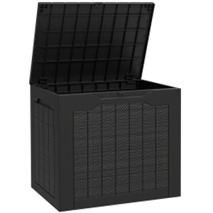Outsunny 97L Plastic Garden Storage Box, Outdoor Storage Box with Handles, Waterproof Outdoor Storage Container, Black