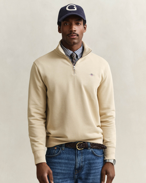 GANT Mens Regular Fit Shield Logo Half Zip Sweatshirt - 200 Oat Beige
