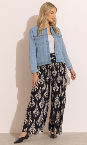 Printed Wide Leg Palazzo Trousers - Black/Ecru